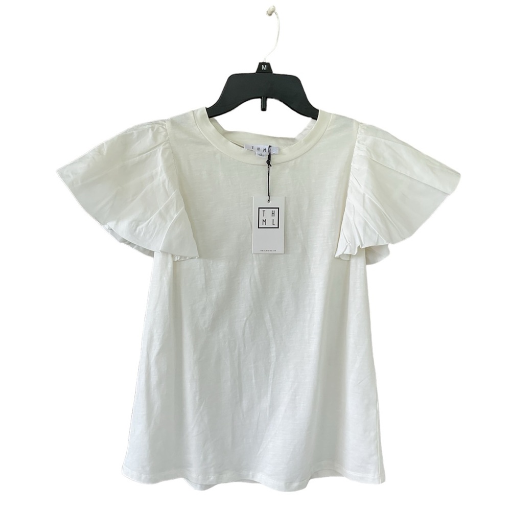 THML White Ruffle Sleeve Blouse